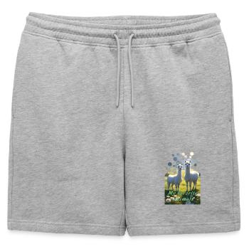 Deux lamas alpagas duveteux dans la prairie - Short de survêtement homme premium - gris chiné - Devant - AI Model Male 178 light (178cm)