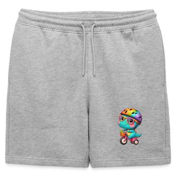 Little dino with bike and helmet - Mens' Premium Organic Sweatshorts - heather grey - Front - AI Model Male 178 light (178cm)
