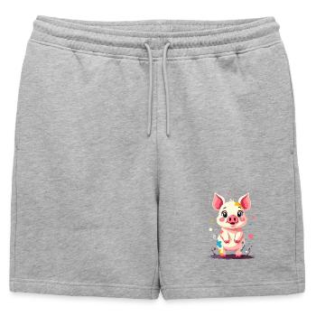 Piggy in a splash of color design - Mens' Premium Organic Sweatshorts - heather grey - Front - AI Model Male 178 light (178cm)