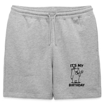 Ours d’anniversaire avec corne de fête - Short de survêtement homme premium - gris chiné - Devant - AI Model Male 178 light (178cm)