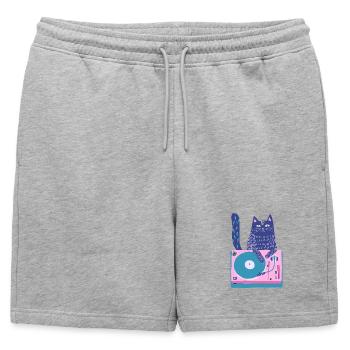 DJ Purple Cat sur la platine - Short de survêtement homme premium - gris chiné - Devant - AI Model Male 178 light (178cm)