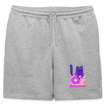 Neon Cat DJ on Pink Turntable - Mens' Premium Organic Sweatshorts - heather grey - Front - AI Model Male 178 light (178cm)