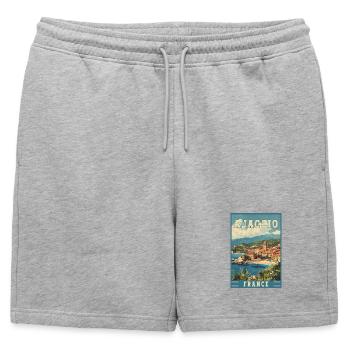 Découvrez Ajaccio France - Paradis méditerranéen - Short de survêtement homme premium - gris chiné - Devant - AI Model Male 178 light (178cm)
