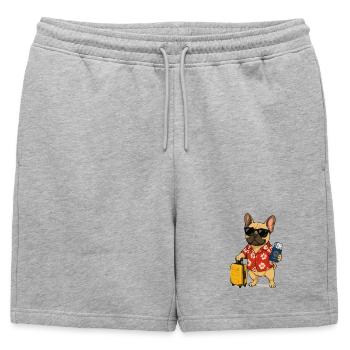 Bouledogue hawaïen avec valise de voyage - Short de survêtement homme premium - gris chiné - Devant - AI Model Male 178 light (178cm)