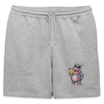 Hippo with Hawaiian-style cocktail - Mens' Premium Organic Sweatshorts - heather grey - Front - AI Model Male 178 light (178cm)