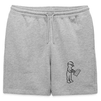 Homme avec casque et liste de contrôle sur chantier - Short de survêtement homme premium - gris chiné - Devant - AI Model Male 178 light (178cm)