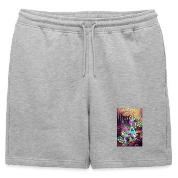 Magic Mushroom Landscape artwork - Mens' Premium Organic Sweatshorts - heather grey - Front - AI Model Male 178 light (178cm)