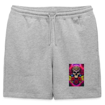 Skull with roses - Mens' Premium Organic Sweatshorts - heather grey - Front - AI Model Male 178 light (178cm)