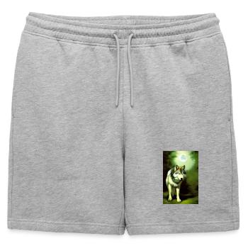 Le loup et la lune - Short de survêtement homme premium - gris chiné - Devant - AI Model Male 178 light (178cm)