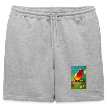 Oiseau sur branche avec des fleurs colorées - Short de survêtement homme premium - gris chiné - Devant - AI Model Male 178 light (178cm)