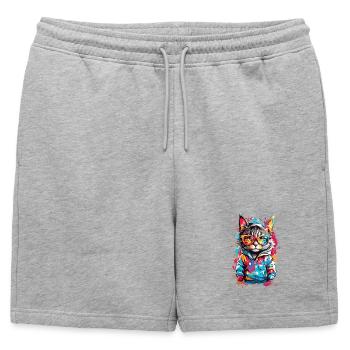 Chat cool - Short de survêtement homme premium - gris chiné - Devant - AI Model Male 178 light (178cm)