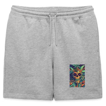 Skull with hemp leaves and flames - Mens' Premium Organic Sweatshorts - heather grey - Front - AI Model Male 178 light (178cm)