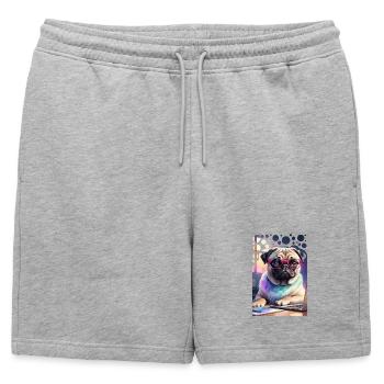 Bureau Chien Carlin avec Ordinateur Portable et Lunettes Roses Pop Art - Short de survêtement homme premium - gris chiné - Devant - AI Model Male 178 light (178cm)