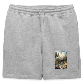 Poster Illustration Paysage de Montagne - Short de survêtement homme premium - gris chiné - Devant - AI Model Male 178 light (178cm)