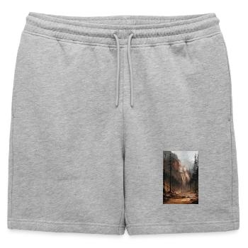 Poster Illustration Paysage de Montagne - Short de survêtement homme premium - gris chiné - Devant - AI Model Male 178 light (178cm)