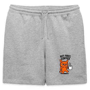 But first coffee cat - Mens' Premium Organic Sweatshorts - heather grey - Front - AI Model Male 178 light (178cm)