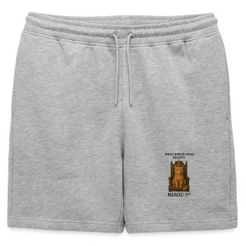Chat Royal sur son Trône - Short de survêtement homme premium - gris chiné - Devant - AI Model Male 178 light (178cm)