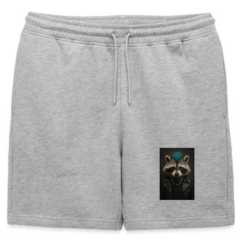 Punk raccoon in leather jacket - Mens' Premium Organic Sweatshorts - heather grey - Front - AI Model Male 178 light (178cm)