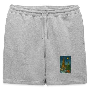 Place de l’église d’hiver avec arbre de Noël - Short de survêtement homme premium - gris chiné - Devant - AI Model Male 178 light (178cm)