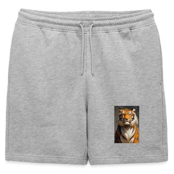 Illustration of a tiger - Mens' Premium Organic Sweatshorts - heather grey - Front - AI Model Male 178 light (178cm)