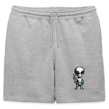 Child Theme: Alien Peace Sign Illustration - Mens' Premium Organic Sweatshorts - heather grey - Front - AI Model Male 178 light (178cm)