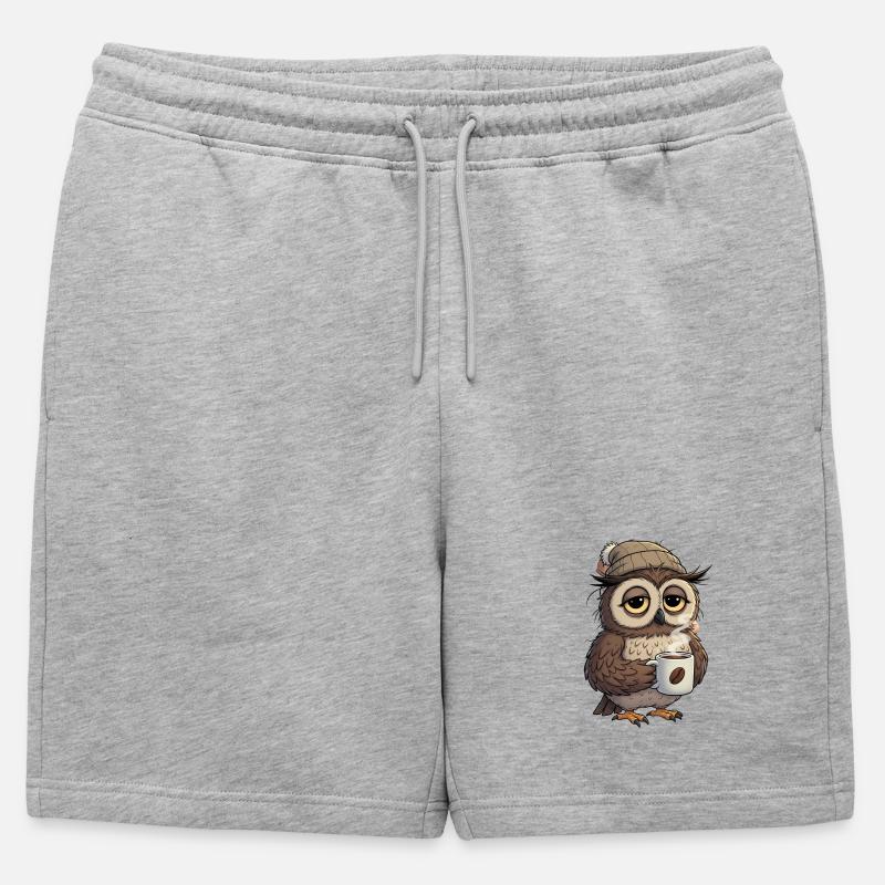 Verschlafene Eule Mit Kaffeetasse Cartoon - Männer Premium Organic Sweatshorts - Grau meliert