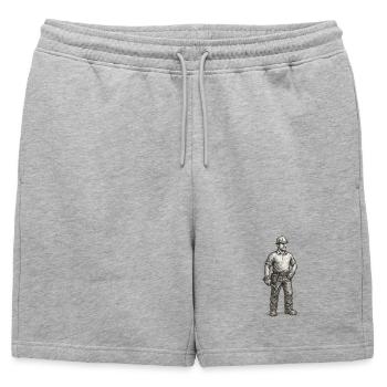 Croquis approximatif d’un ouvrier du bâtiment avec un marteau - Short de survêtement homme premium - gris chiné - Devant - AI Model Male 178 light (178cm)