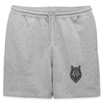Tête de loup gris géométrique - Short de survêtement homme premium - gris chiné - Devant - AI Model Male 178 light (178cm)