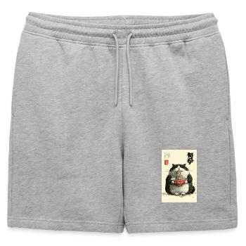 Festin de nouilles Neko dans le style Ukiyo-e - Short de survêtement homme premium - gris chiné - Devant - AI Model Male 178 light (178cm)