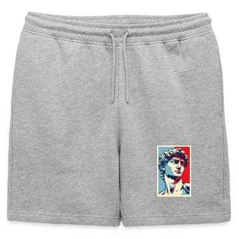 David Michelangelo dans Pop Art : Portrait bleu-rouge - Short de survêtement homme premium - gris chiné - Devant - AI Model Male 178 light (178cm)