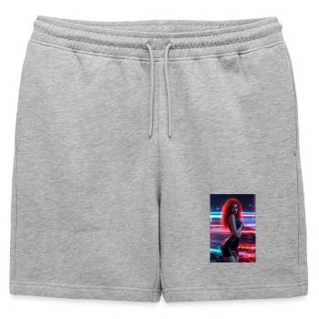 Femme rouge néon dans Luster - Short de survêtement homme premium - gris chiné - Devant - AI Model Male 178 light (178cm)