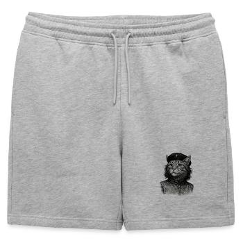 Chat avec béret - Short de survêtement homme premium - gris chiné - Devant - AI Model Male 178 light (178cm)