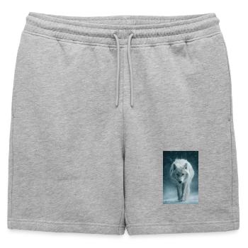 Arctic Wolf in Snowfall - Mens' Premium Organic Sweatshorts - heather grey - Front - AI Model Male 178 light (178cm)