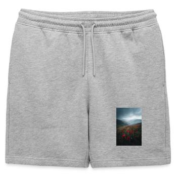 Crête de pavot rouge dans la brume - Short de survêtement homme premium - gris chiné - Devant - AI Model Male 178 light (178cm)
