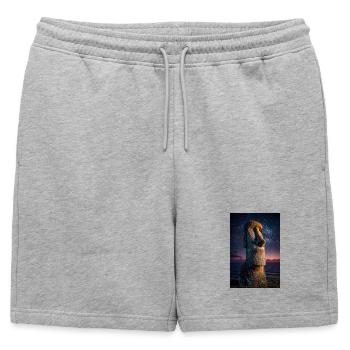 Starry Moai on a Cosmic Shore - Mens' Premium Organic Sweatshorts - heather grey - Front - AI Model Male 178 light (178cm)