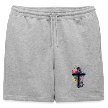 Fleurs Fleurs Croix Jésus Dieu Croix Flore - Short de survêtement homme premium - gris chiné - Devant - AI Model Male 178 light (178cm)
