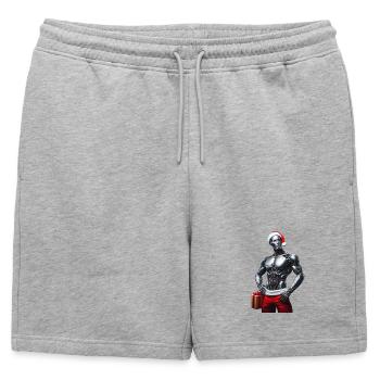 Cyber-robot mit Weihnachtsmütze und Geschenk - Männer Premium Organic Sweatshorts - Grau meliert - Vorne - AI Model Male 178 light (178cm)