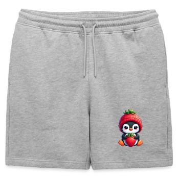 Cute Cartoon Penguin Strawberry Fruity Fun - Mens' Premium Organic Sweatshorts - heather grey - Front - AI Model Male 178 light (178cm)