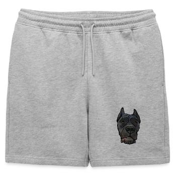 Cane Corso accroche la tête dans un style comique - Short de survêtement homme premium - gris chiné - Devant - AI Model Male 178 light (178cm)
