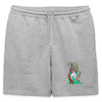 Tigre bleu turquoise sur rocher - Short de survêtement homme premium - gris chiné - Devant - AI Model Male 178 light (178cm)