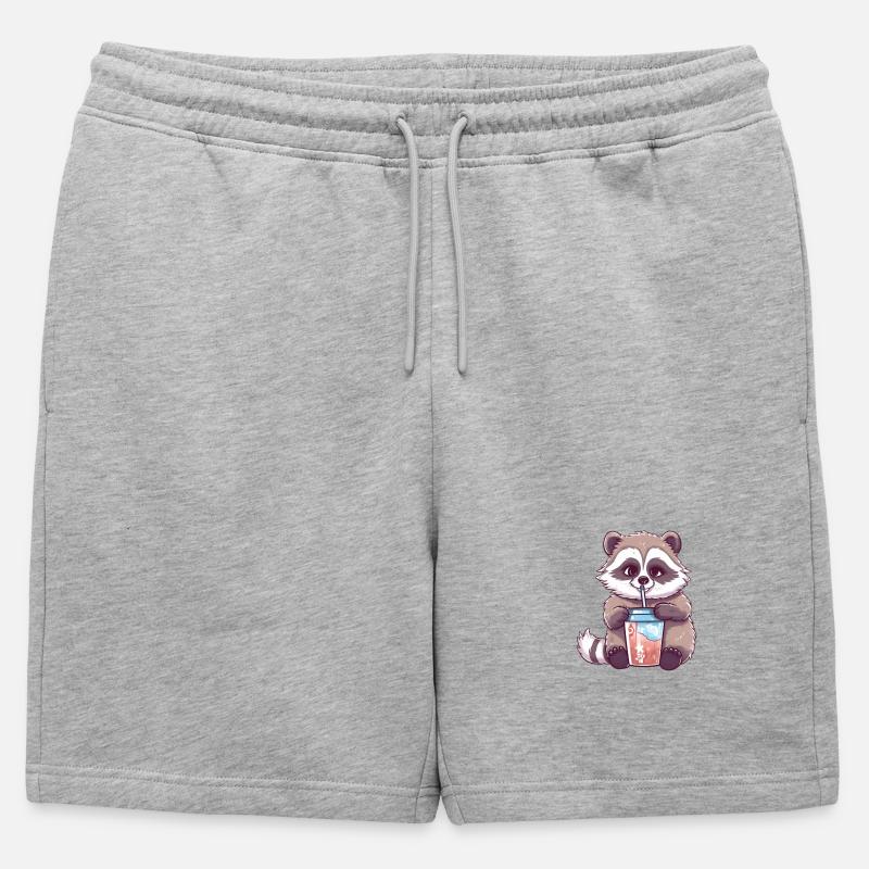Waschbär mit Eiskaffee - Männer Premium Organic Sweatshorts - Grau meliert