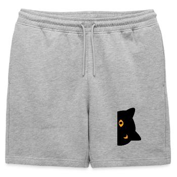 Chat noir - Short de survêtement homme premium - gris chiné - Devant - AI Model Male 178 light (178cm)