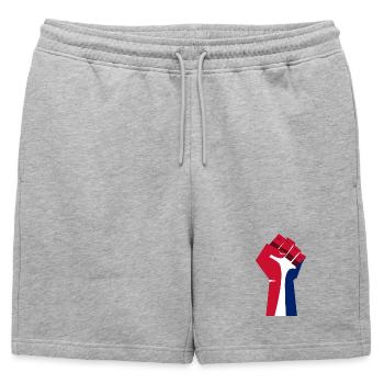 Le poing levé (rouge, blanc, bleu) - Short de survêtement homme premium - gris chiné - Devant - AI Model Male 178 light (178cm)