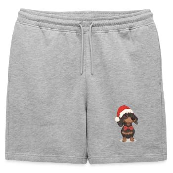 Teckel de Noël avec chapeau et nœud papillon - Short de survêtement homme premium - gris chiné - Devant - AI Model Male 178 light (178cm)