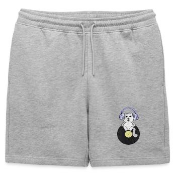Chaton nostalgique qui aime les disques vinyles - Short de survêtement homme premium - gris chiné - Devant - AI Model Male 178 light (178cm)