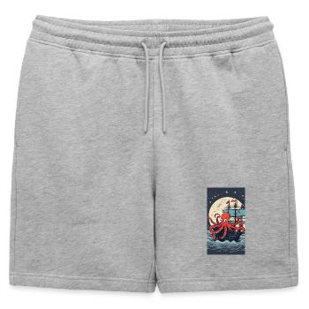 Pieuvre pirate en mer nocturne - Short de survêtement homme premium - gris chiné - Devant - AI Model Male 178 light (178cm)