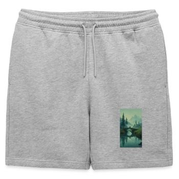 Black Cat at Stone Bridge – Conception zen asiatique - Short de survêtement homme premium - gris chiné - Devant - AI Model Male 178 light (178cm)