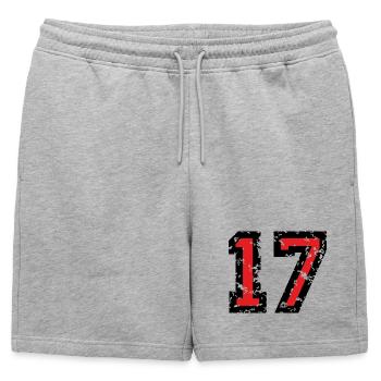 The Number Seventeen - No. 17 (two-color) red - Mens' Premium Organic Sweatshorts - heather grey - Front - AI Model Male 178 light (178cm)