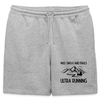 Ultra Running - Boue, sueur et sentiers - Short de survêtement homme premium - gris chiné - Devant - AI Model Male 178 light (178cm)