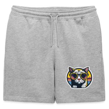 Chat avec lunettes - Short de survêtement homme premium - gris chiné - Devant - AI Model Male 178 light (178cm)